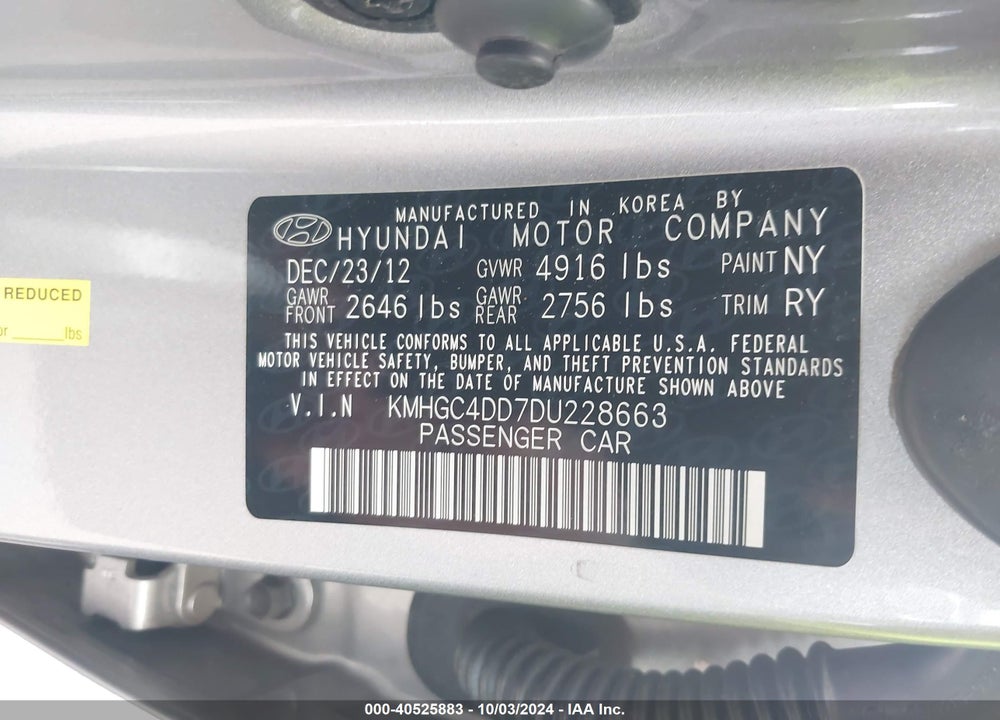 2013 HYUNDAI GENESIS 3.8 VIN: KMHGC4DD7DU228663