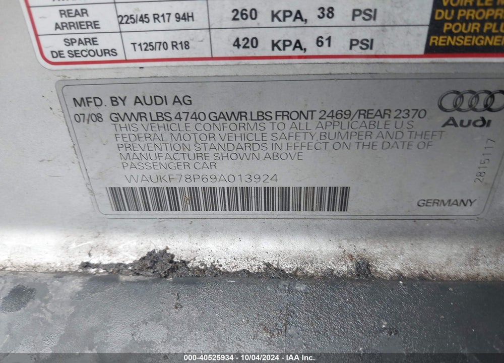 2009 AUDI A3 2.0T VIN: WAUKF78P69A013924