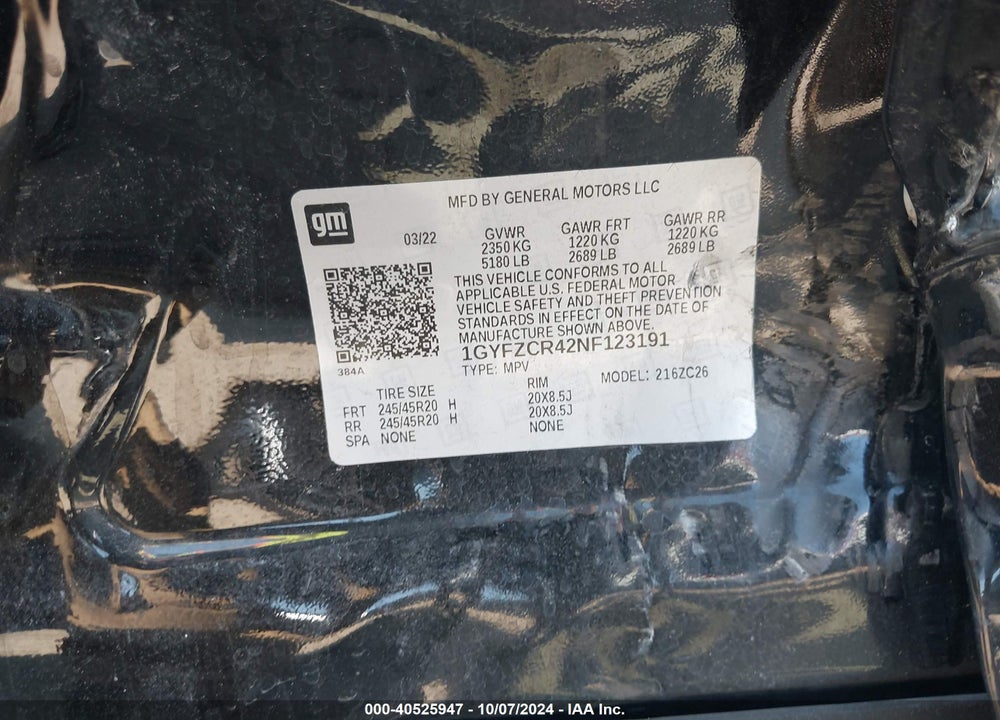2022 CADILLAC XT4 FWD PREMIUM LUXURY VIN: 1GYFZCR42NF123191