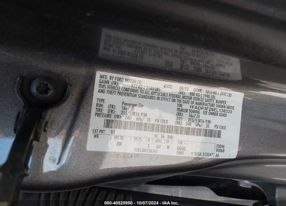 2014 FORD FOCUS SE VIN: 1FADP3F29EL138333