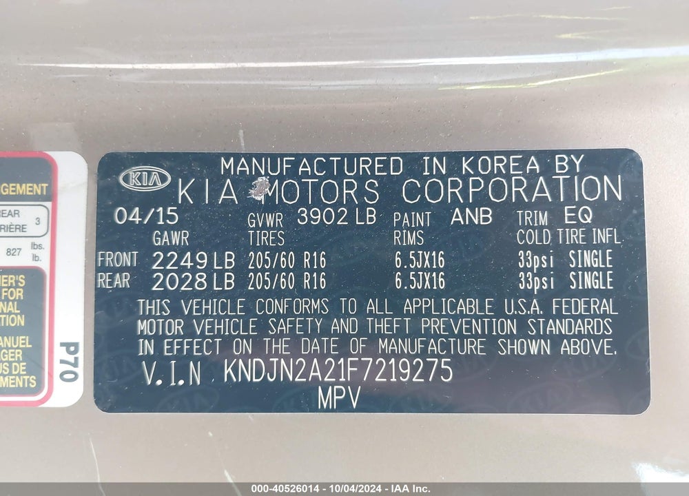 2015 KIA SOUL VIN: KNDJN2A21F7219275