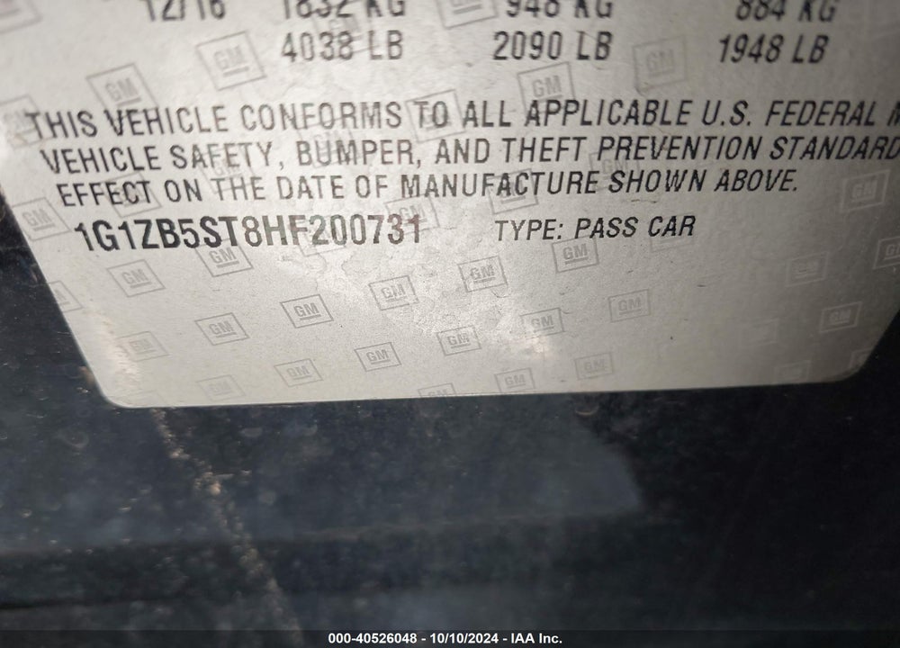 2017 CHEVROLET MALIBU LS VIN: 1G1ZB5ST8HF200731