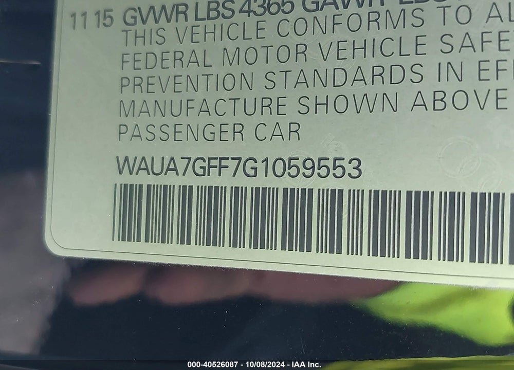 2016 AUDI A3 1.8T PREMIUM VIN: WAUA7GFF7G1059553