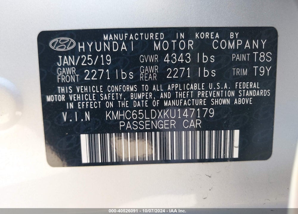 2019 HYUNDAI IONIQ PLUG-IN HYBRID VIN: KMHC65LDXKU147179