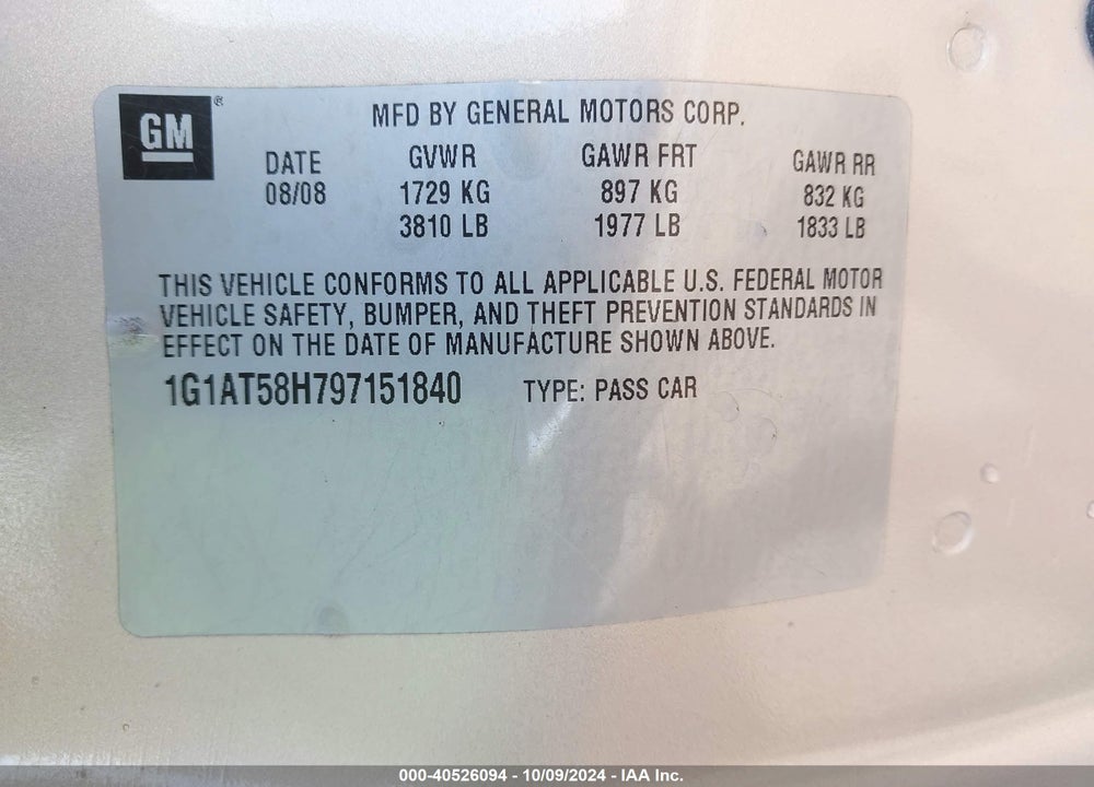 2009 CHEVROLET COBALT LT VIN: 1G1AT58H797151840