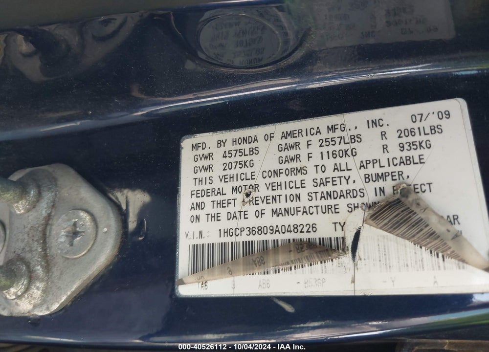 2009 HONDA ACCORD 3.5 EX-L VIN: 1HGCP36809A048226