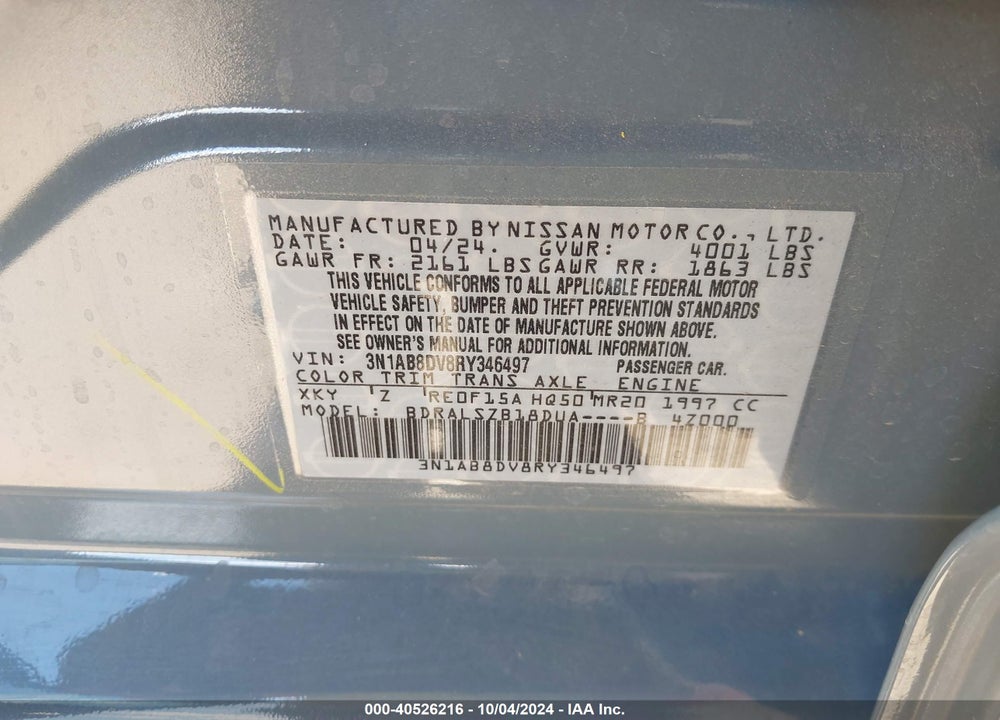 2024 NISSAN SENTRA SR XTRONIC CVT VIN: 3N1AB8DV8RY346497