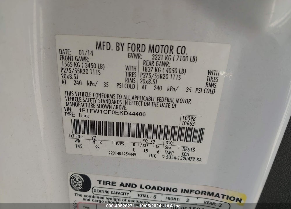 2014 FORD F-150 STX VIN: 1FTFW1CF0EKD44406