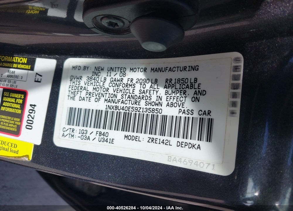 2009 TOYOTA COROLLA LE VIN: 1NXBU40E59Z135850