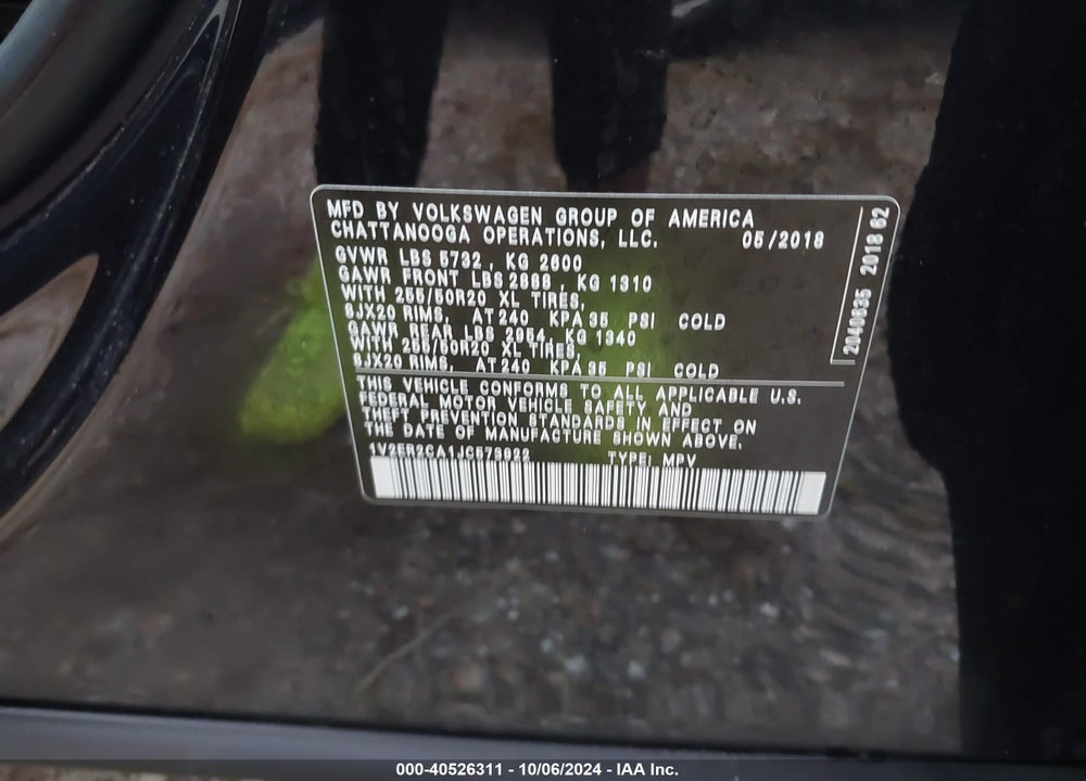 2018 VOLKSWAGEN ATLAS 3.6L V6 SEL VIN: 1V2ER2CA1JC573922