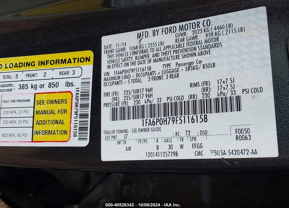 2015 FORD FUSION SE VIN: 1FA6P0H79F5116158