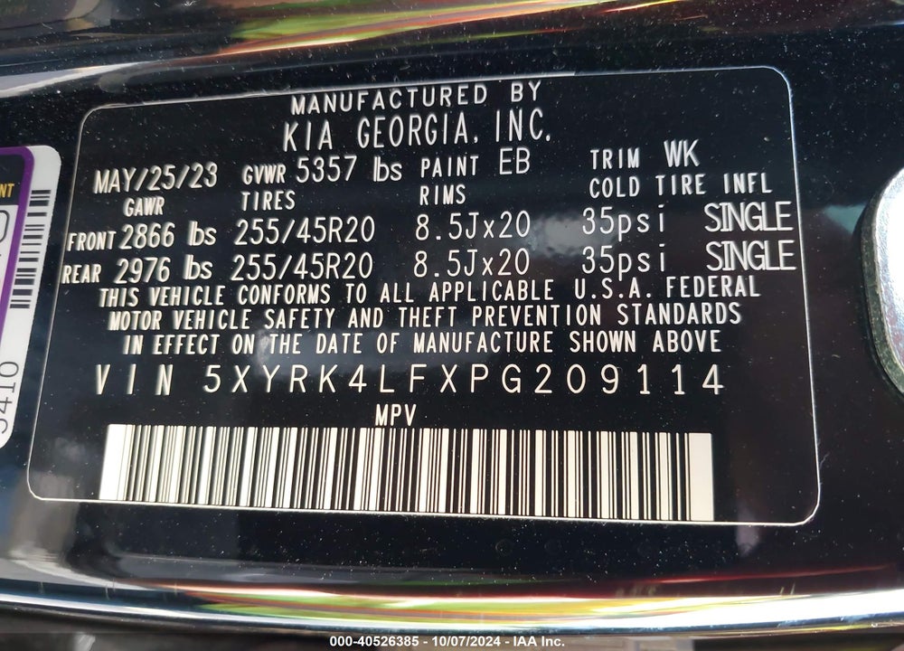 2023 KIA SORENTO SX VIN: 5XYRK4LFXPG209114