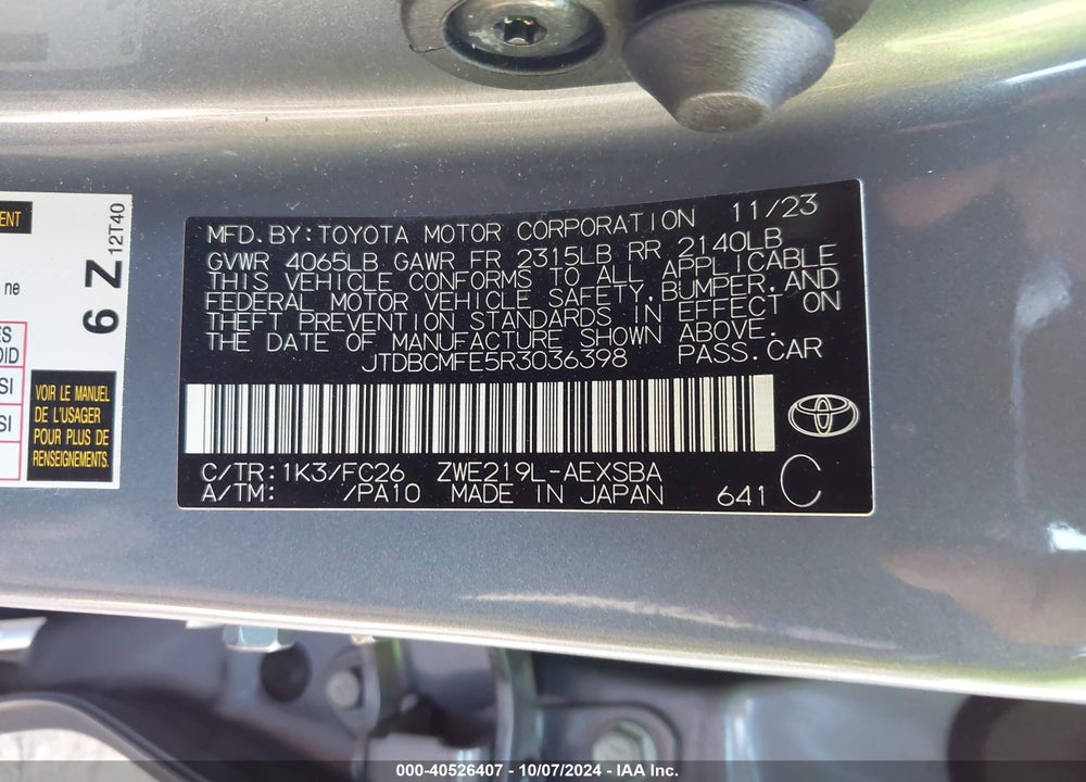 2024 TOYOTA COROLLA HYBRID SE VIN: JTDBCMFE5R3036398