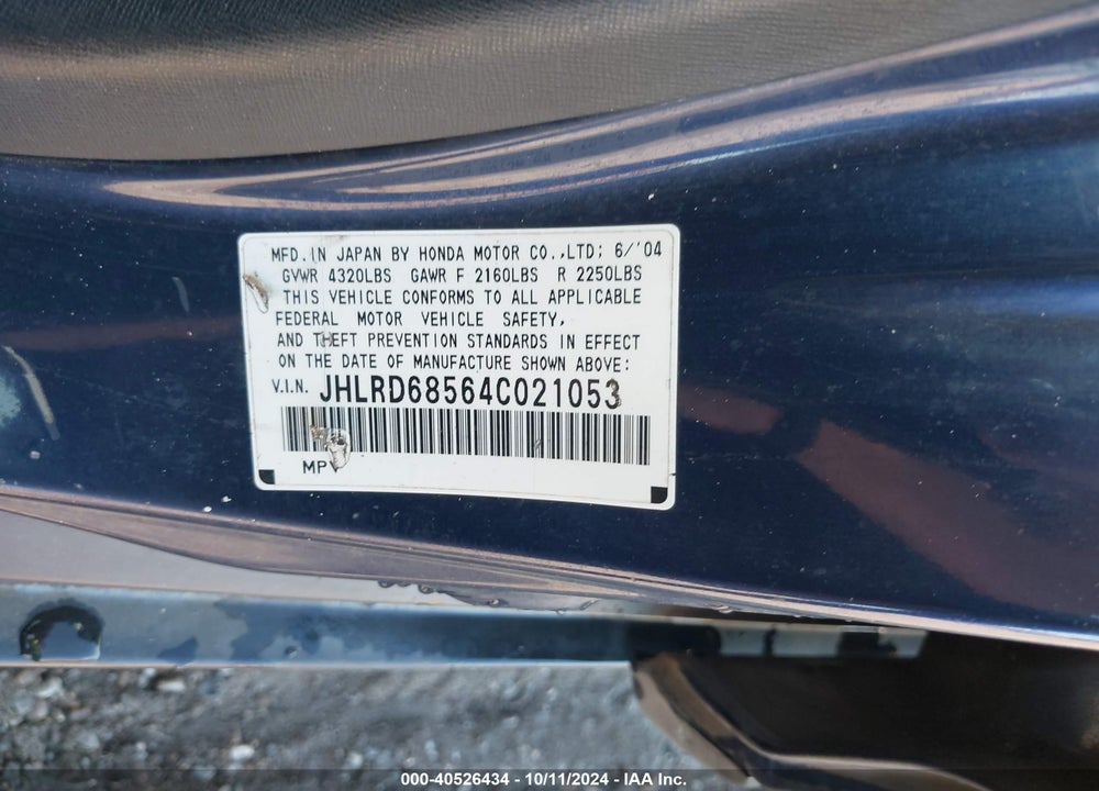 2004 HONDA CR-V LX VIN: JHLRD68564C021053
