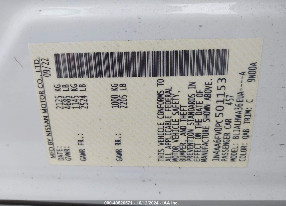 2023 NISSAN MAXIMA PLATINUM XTRONIC CVT VIN: 1N4AA6FV0PC501153