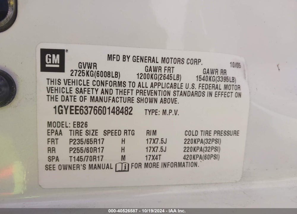 2006 CADILLAC SRX V6 VIN: 1GYEE637660148482