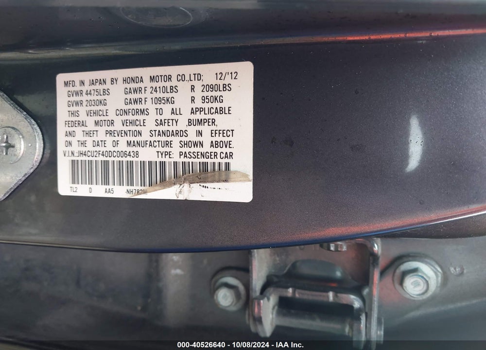 2013 ACURA TSX 2.4 VIN: JH4CU2F40DC006438