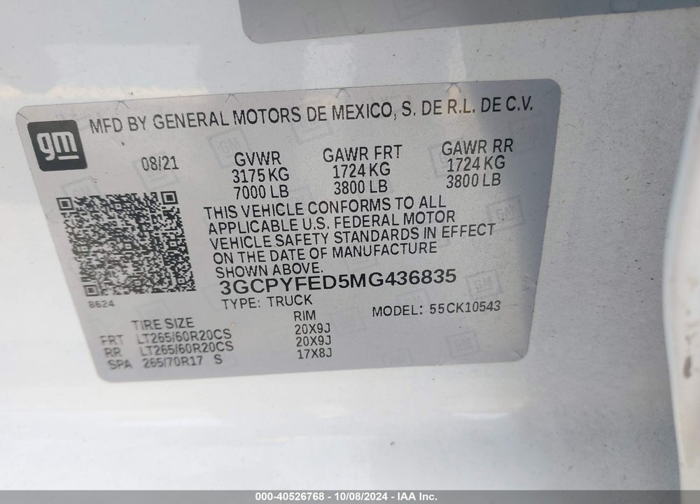 2021 CHEVROLET SILVERADO 1500 4WD SHORT BED LT TRAIL BOSS VIN: 3GCPYFED5MG436835