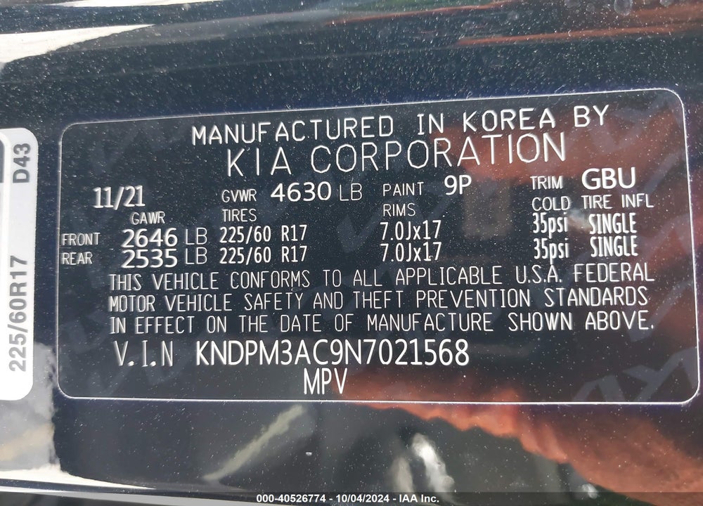 2022 KIA SPORTAGE LX VIN: KNDPM3AC9N7021568