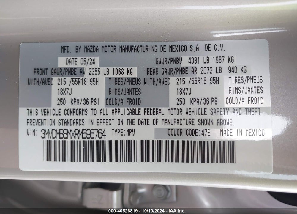 2024 MAZDA CX-30 2.5 S SELECT SPORT VIN: 3MVDMBBMXRM696764