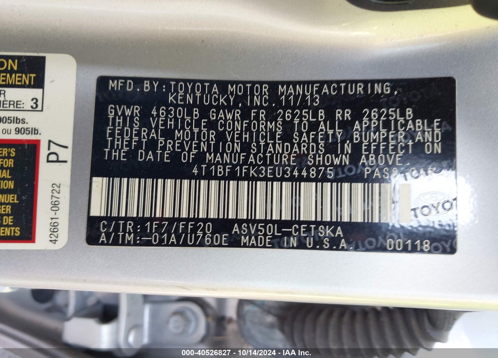 2014 TOYOTA CAMRY VIN: 4T1BF1FK3EU344875