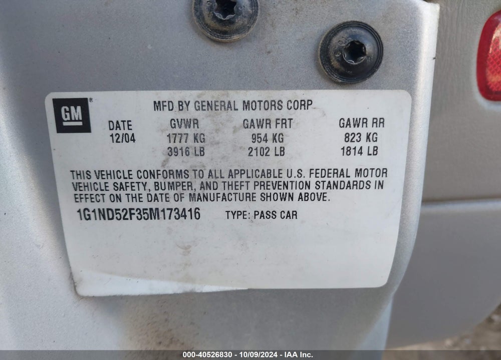2005 CHEVROLET CLASSIC VIN: 1G1ND52F35M173416