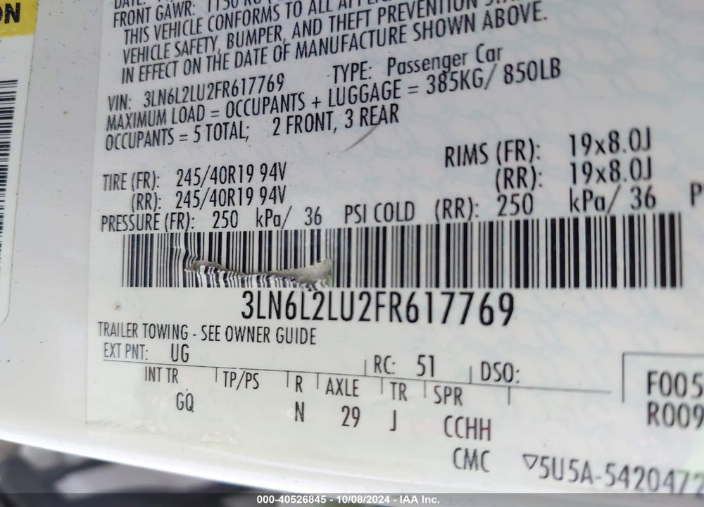 2015 LINCOLN MKZ HYBRID VIN: 3LN6L2LU2FR617769