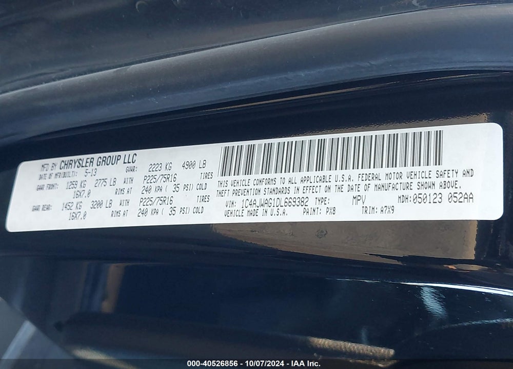 2013 JEEP WRANGLER SPORT VIN: 1C4AJWAG1DL669382