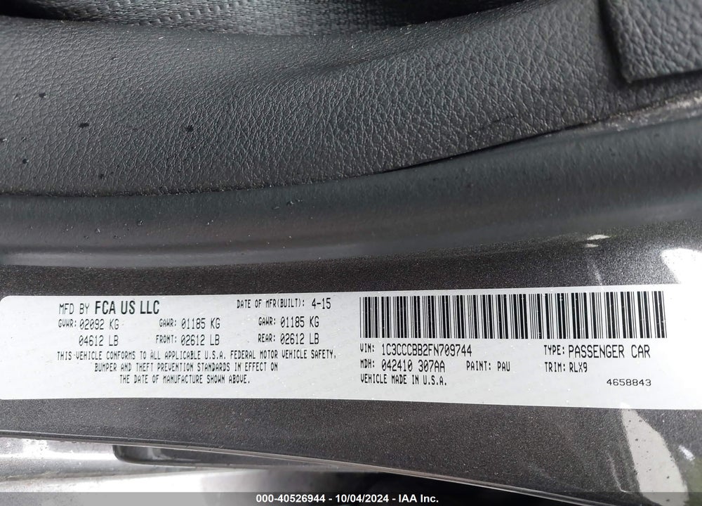 2015 CHRYSLER 200 S VIN: 1C3CCCBB2FN709744