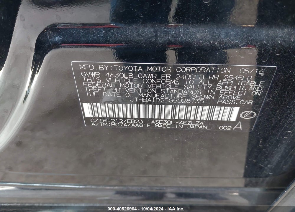 2016 LEXUS IS 200T VIN: JTHBA1D25G5028735