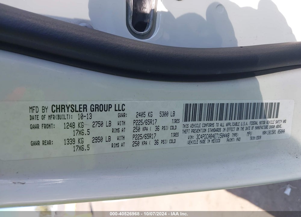 2014 DODGE JOURNEY AMERICAN VALUE PKG VIN: 3C4PDCAB4ET150448