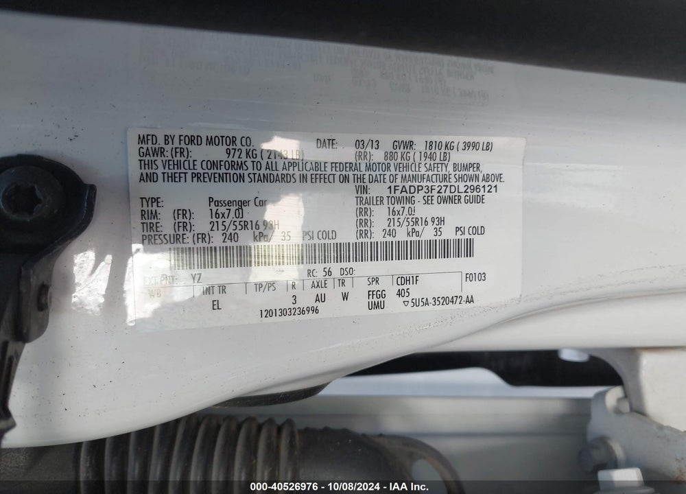 2013 FORD FOCUS SE VIN: 1FADP3F27DL296121