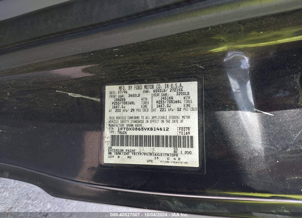1997 FORD F-150 LARIAT/XL/XLT VIN: 1FTDX0865VKB14612