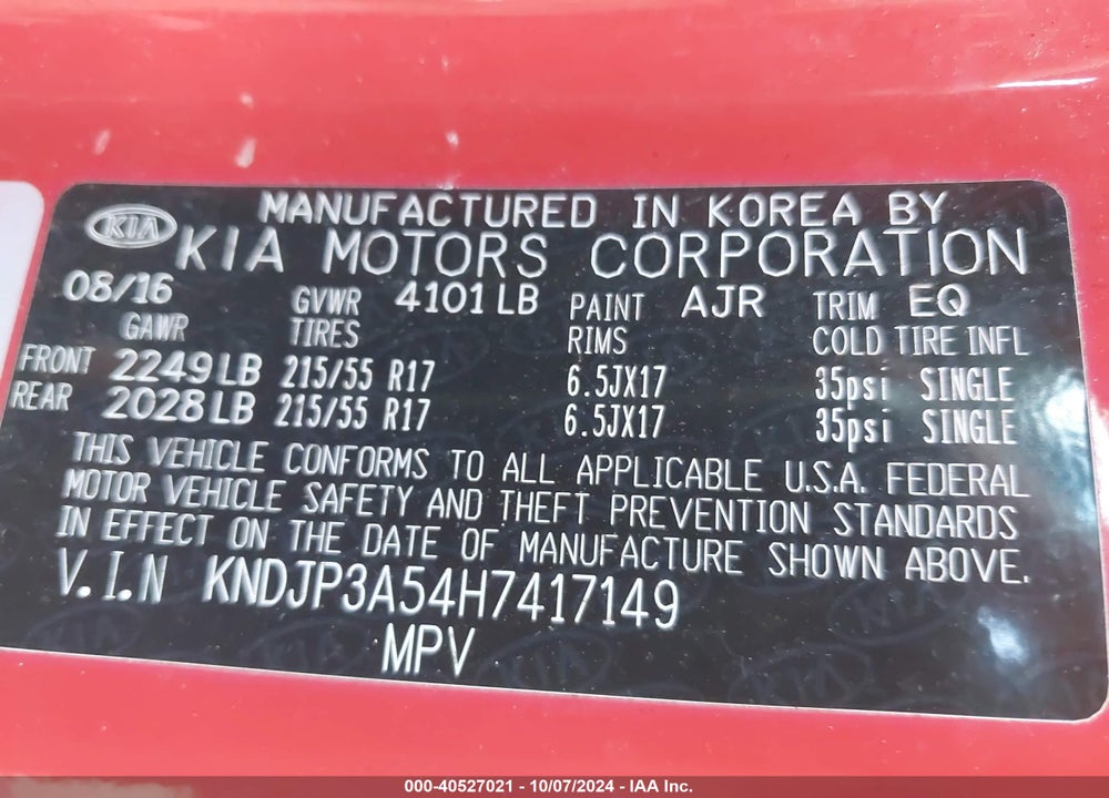 2017 KIA SOUL VIN: KNDJP3A54H7417149