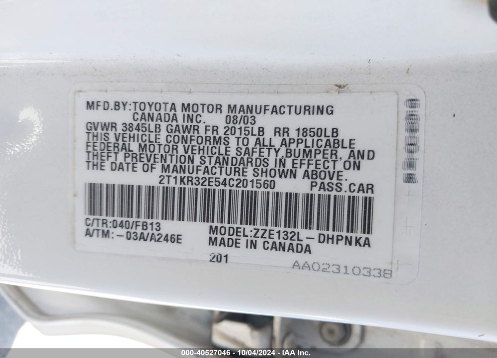 2004 TOYOTA MATRIX/XR VIN: 2T1KR32E54C201560