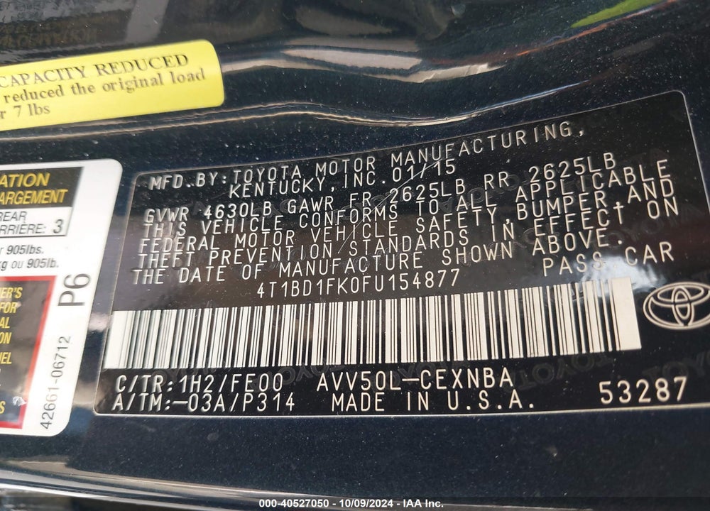 2015 TOYOTA CAMRY HYBRID LE VIN: 4T1BD1FK0FU154877