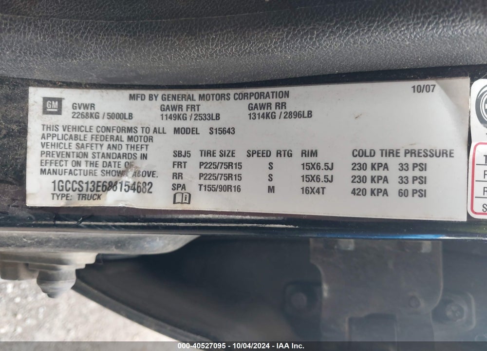 2008 CHEVROLET COLORADO LT VIN: 1GCCS13E688154682
