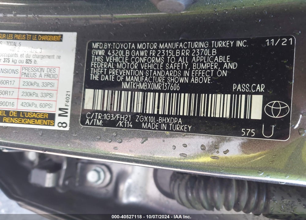 2021 TOYOTA C-HR LE VIN: NMTKHMBX0MR137606