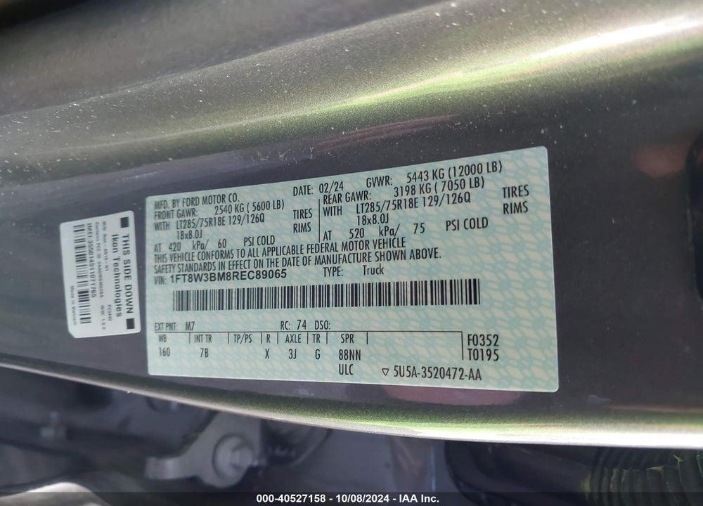 2024 FORD F-350 PLATINUM VIN: 1FT8W3BM8REC89065