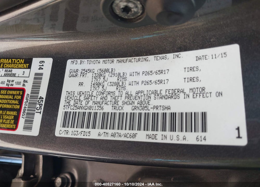 2016 TOYOTA TACOMA TRD SPORT VIN: 5TFCZ5ANXGX011356