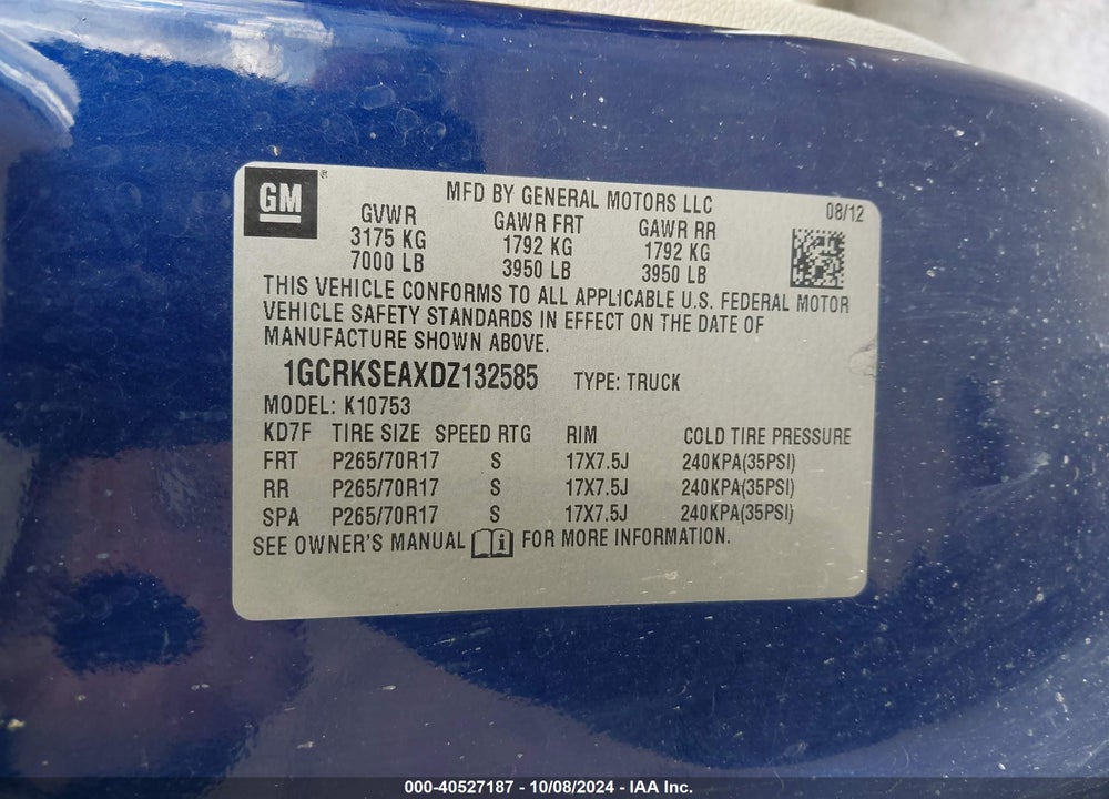 2013 CHEVROLET SILVERADO 1500 LT VIN: 1GCRKSEAXDZ132585