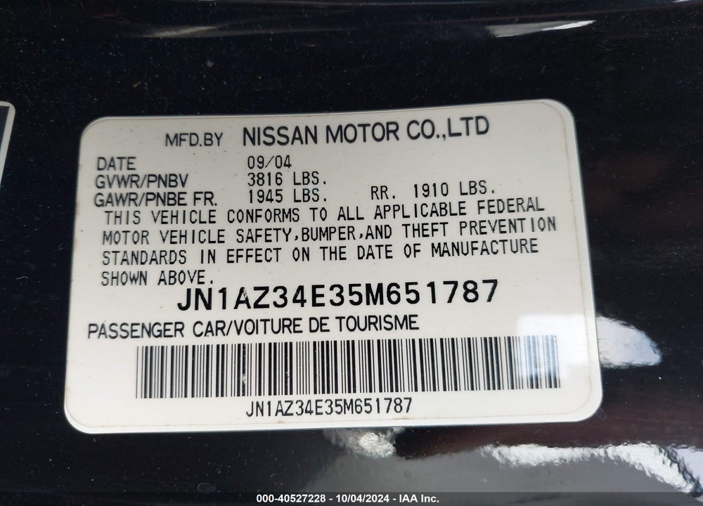 2005 NISSAN 350Z ENTHUSIAST VIN: JN1AZ34E35M651787