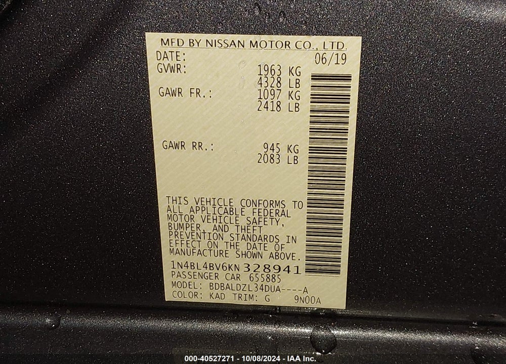 2019 NISSAN ALTIMA 2.5 S VIN: 1N4BL4BV6KN328941