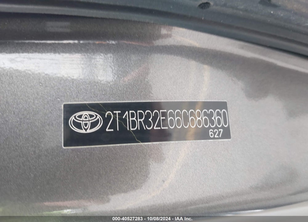 2006 TOYOTA COROLLA LE VIN: 2T1BR32E66C686360