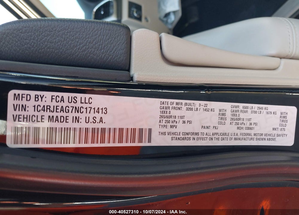 2022 JEEP GRAND CHEROKEE WK LAREDO E 4X2 VIN: 1C4RJEAG7NC171413