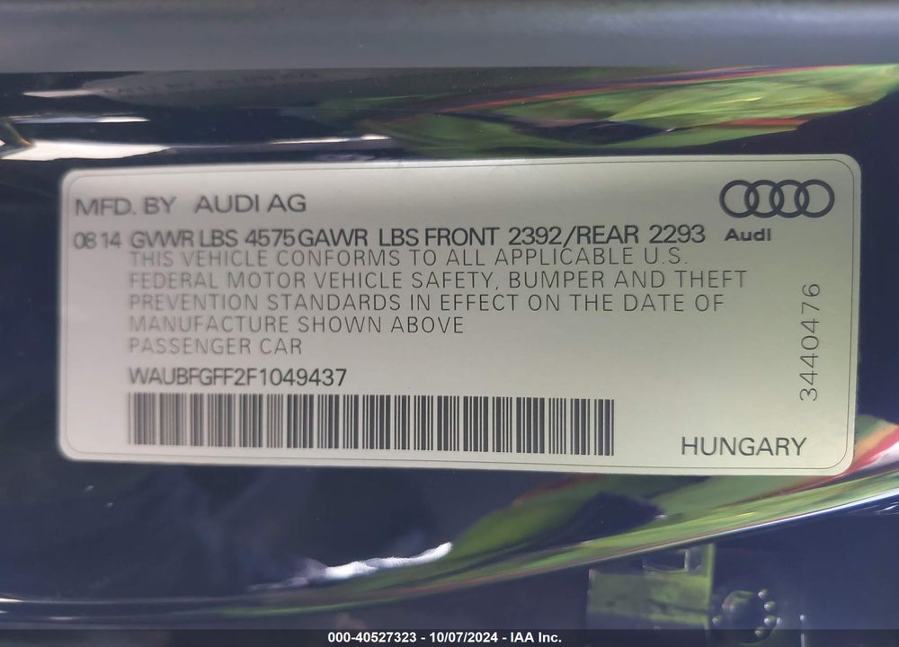 2015 AUDI A3 2.0T PREMIUM VIN: WAUBFGFF2F1049437