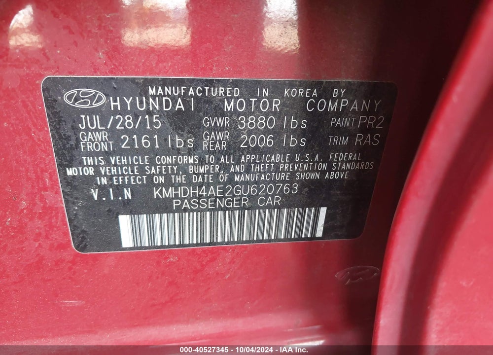 2016 HYUNDAI ELANTRA SE VIN: KMHDH4AE2GU620763