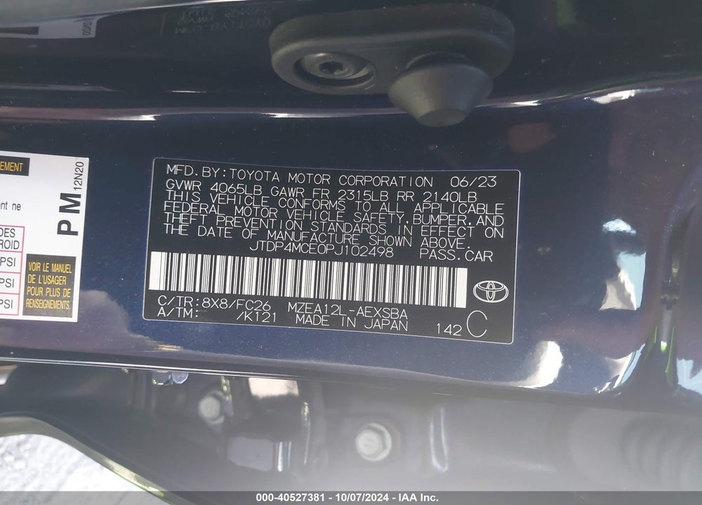 2023 TOYOTA COROLLA SE VIN: JTDP4MCE0PJ102498