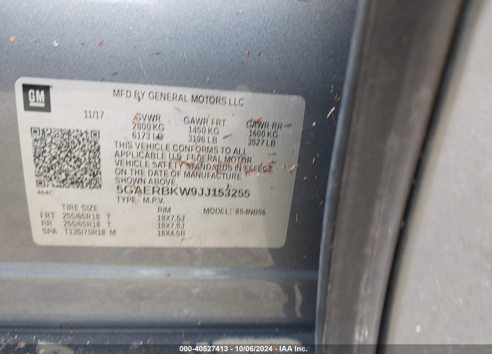 2018 BUICK ENCLAVE ESSENCE VIN: 5GAERBKW9JJ153255