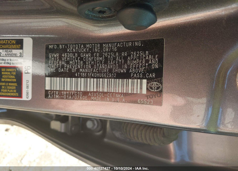 2017 TOYOTA CAMRY LE VIN: 4T1BF1FK0HU662912